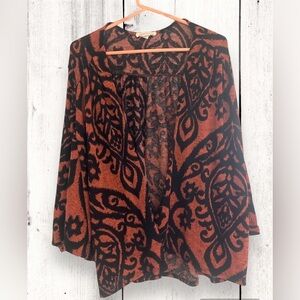 Painted Threads S red/black boho dolman 3/4 sleeve lightweight open cardigan